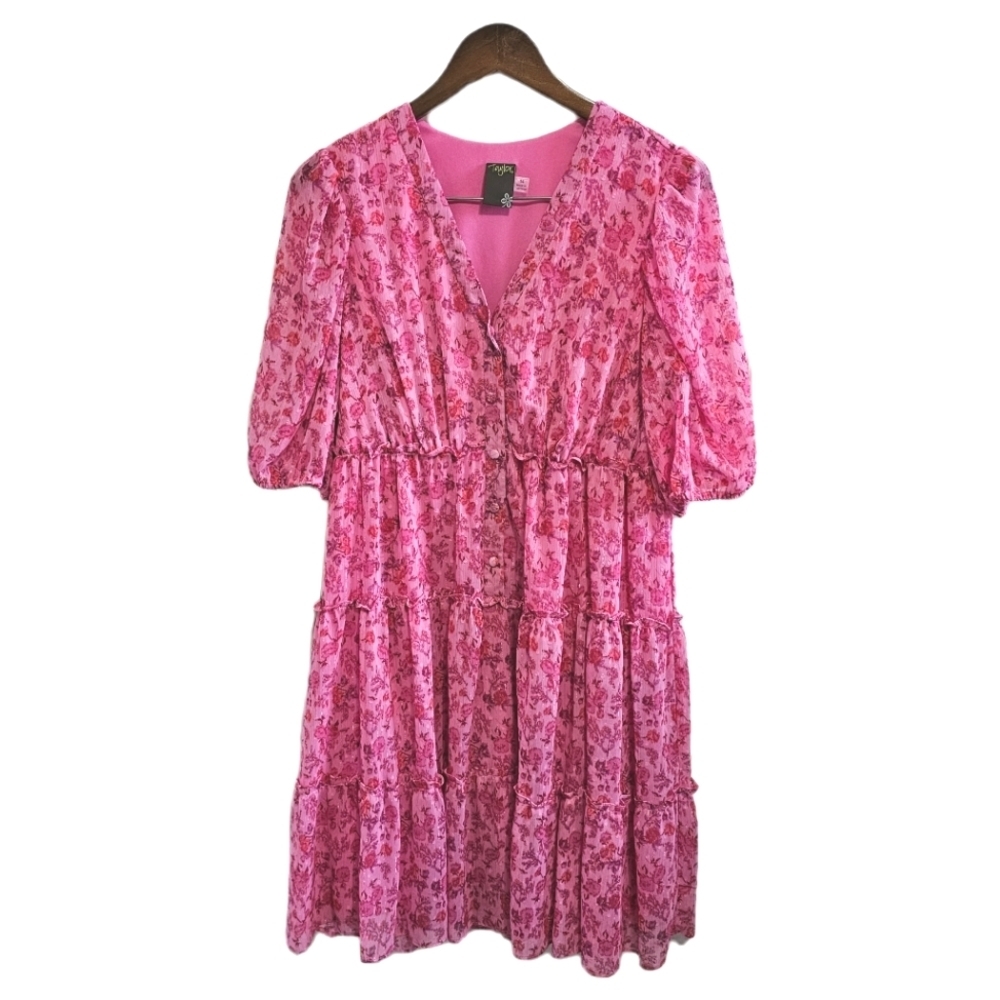 Floral button tiered short sleeve dress size 14